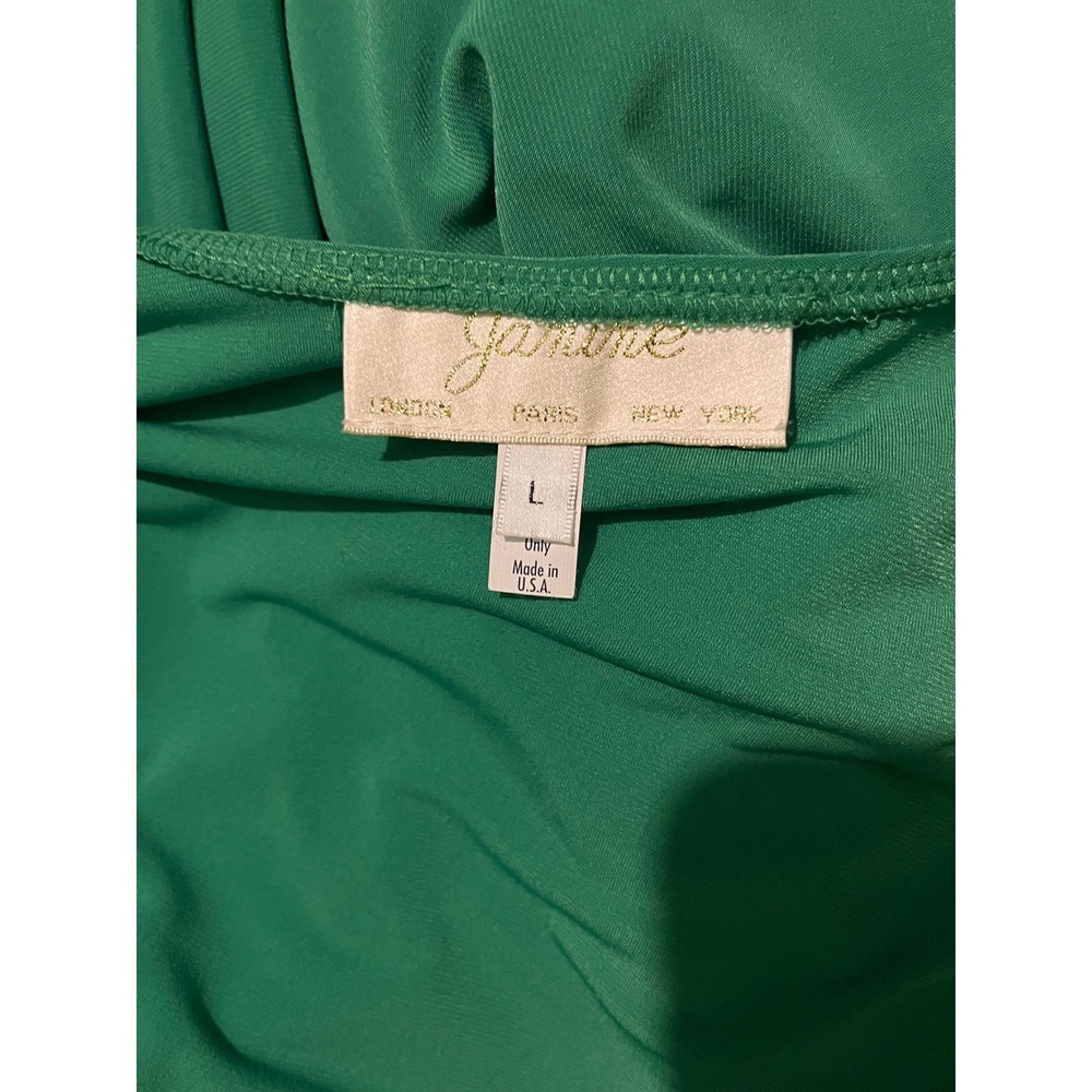 Janine London Paris New York Green Draped Ruched Jersey Dress Vintage Large - Picture 3 of 6